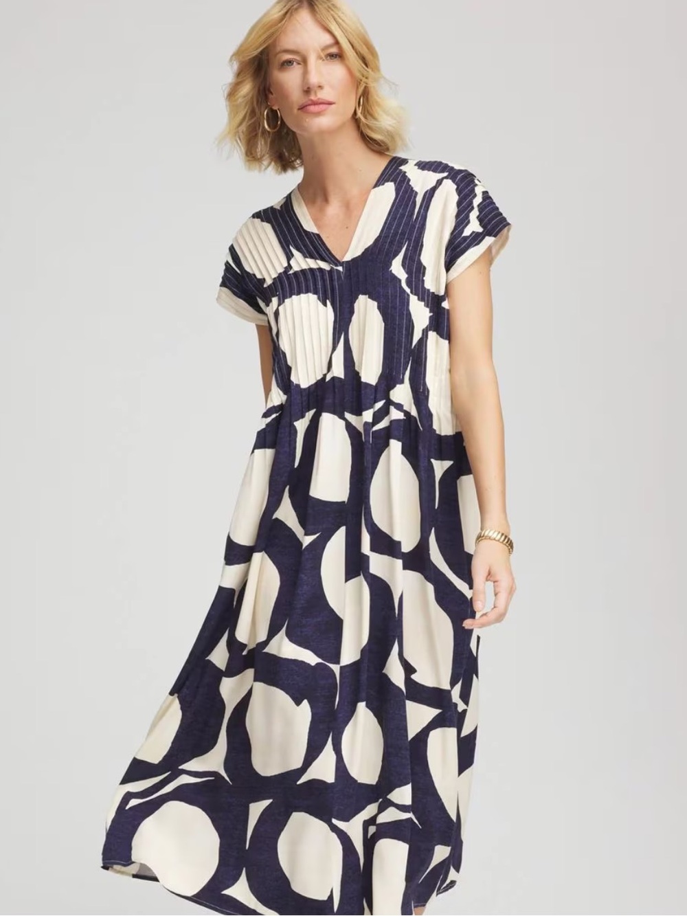 Chico's 3 XL silk twill popover midi dress